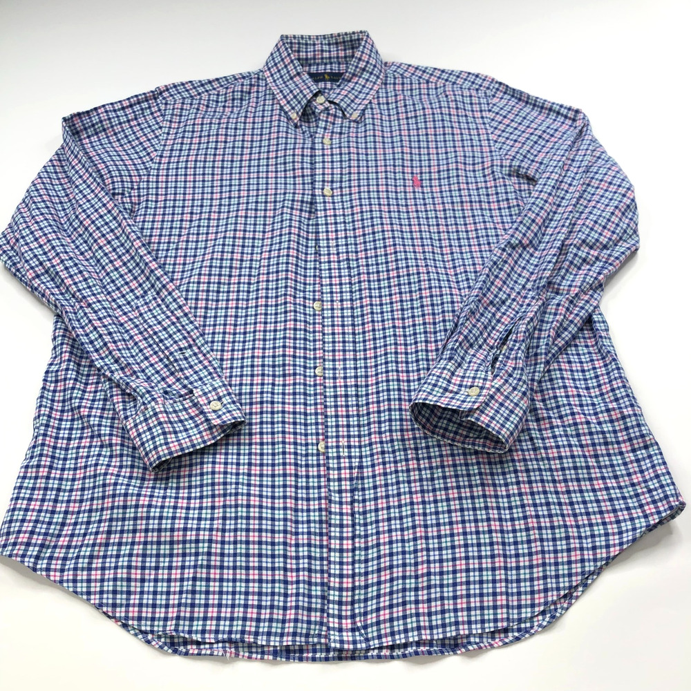 Polo Ralph Lauren 100% Cotton Large Long Sleeve Check Casual Shirt Blue
